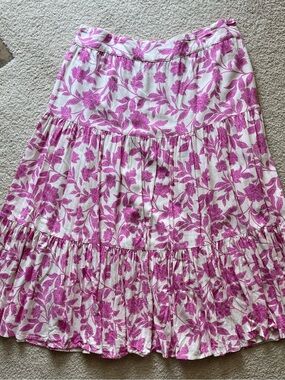 LC Lauren Conrad Light Fuchsia Floral  Print Midi/Maxi Full Skirt